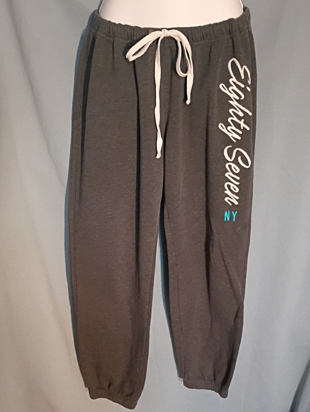 Aeropostale Gray Track Joggers with White Drawstring and Blue Accent